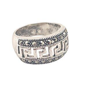 Vintage Marcasite Silver Ring With Greek Key Design Size 7.5